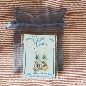 Sterling Silver and semi precious stones dolphin earrings.